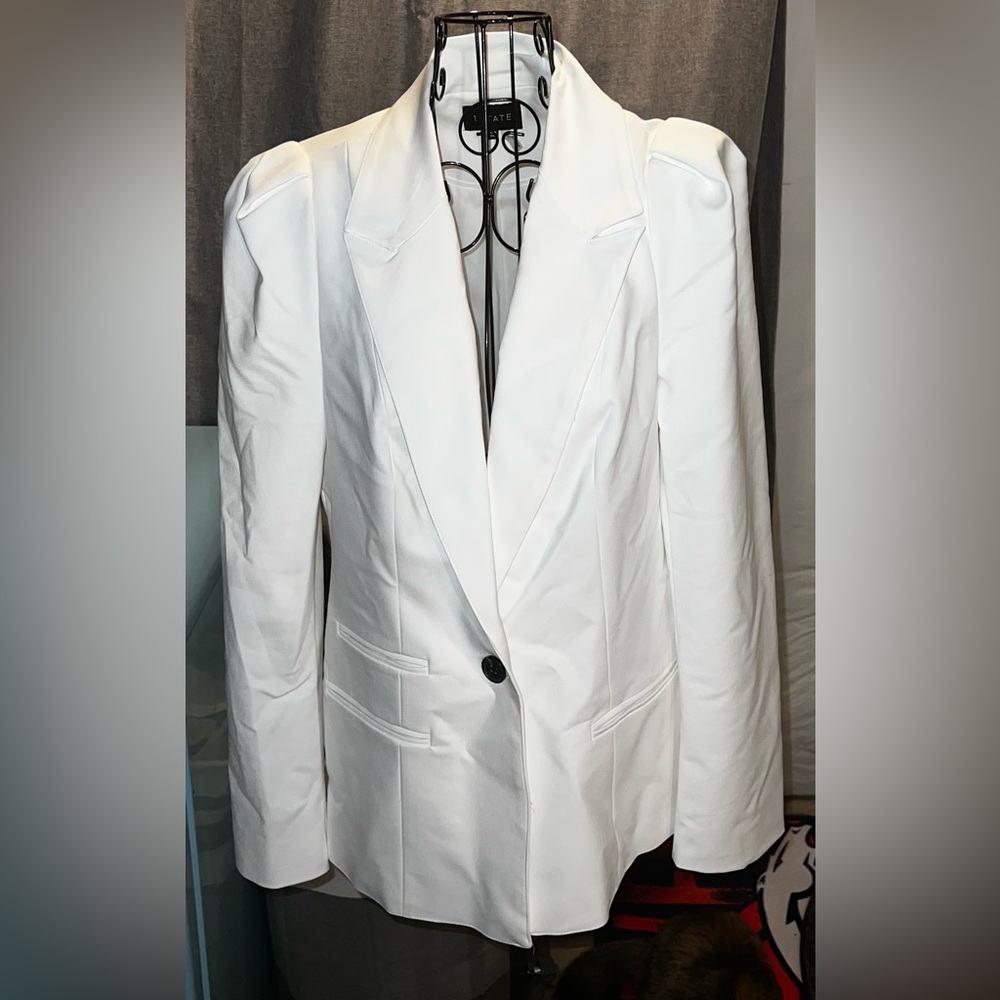 One-Button Stretch Crepe Puff Sleve Blazer